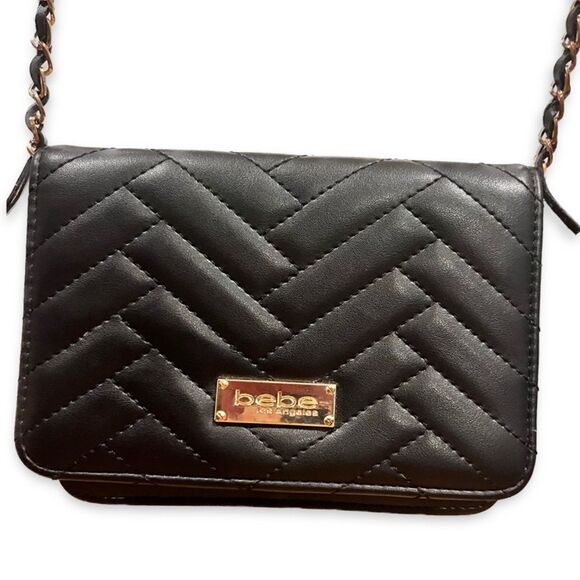Bebe Black Chevron Quilted Crossbody Bag - Picture 1 of 4